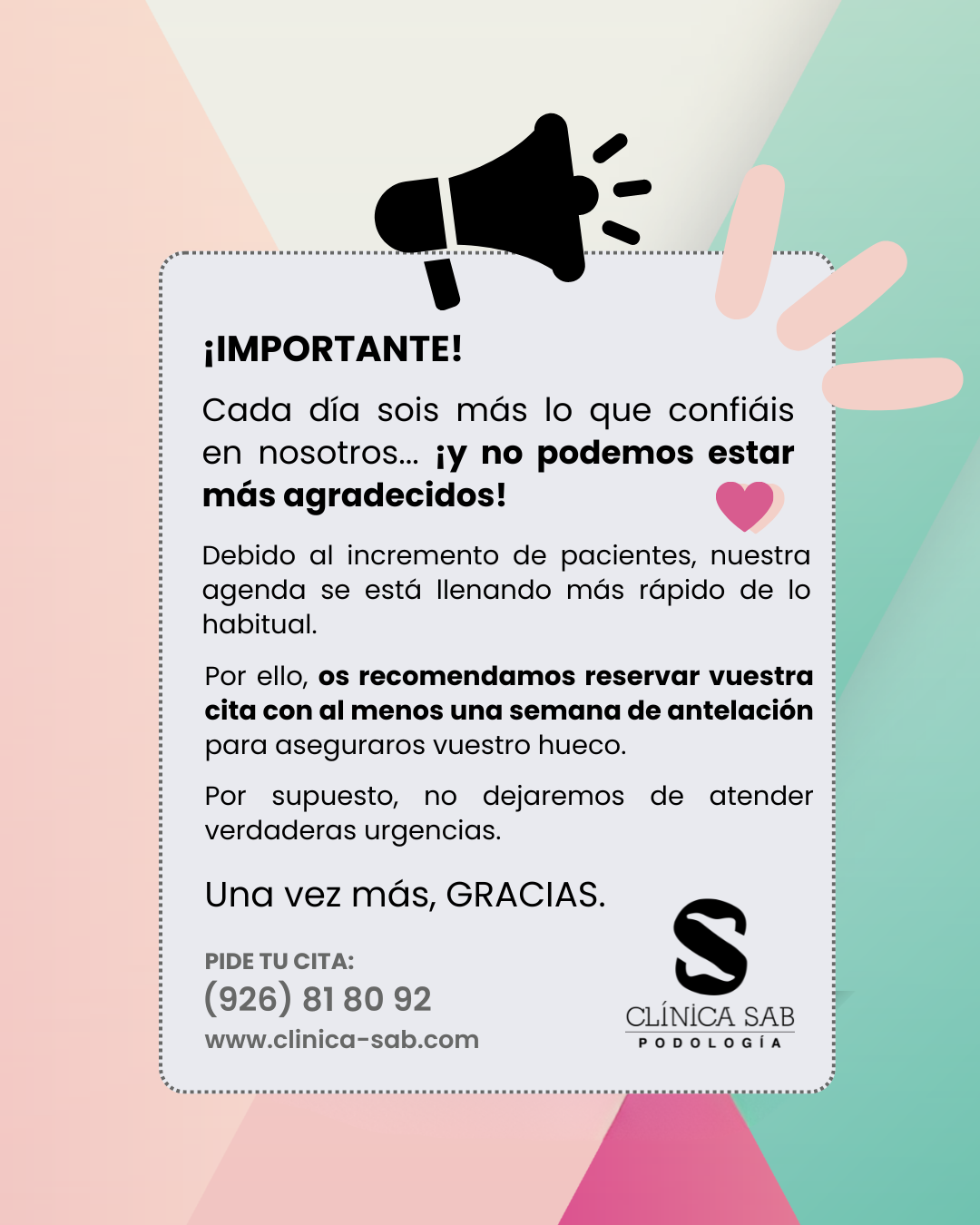 Aviso importante sobre la agenda de citas